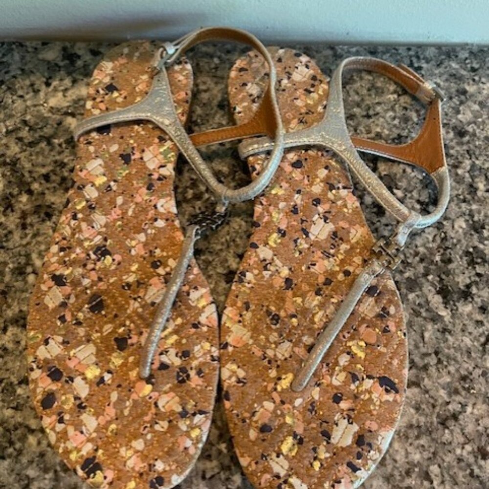 Tory Burch metallic silver sandles size 7